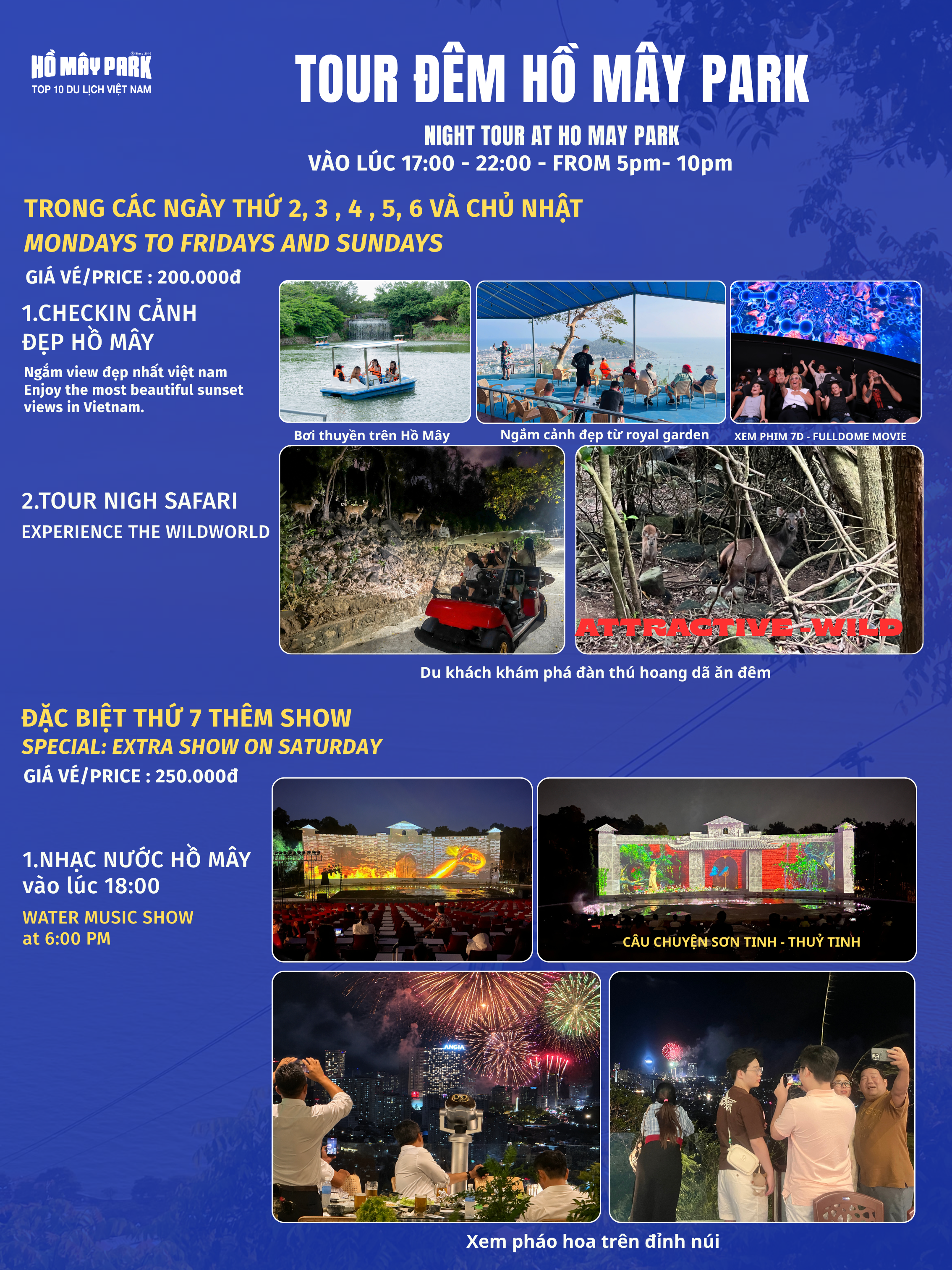 tour đêm hồ mây thứ 7 xem show Nhạc Nước